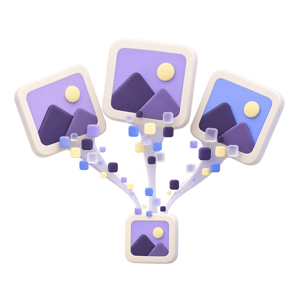 Three image tiles becoming one smaller image tile